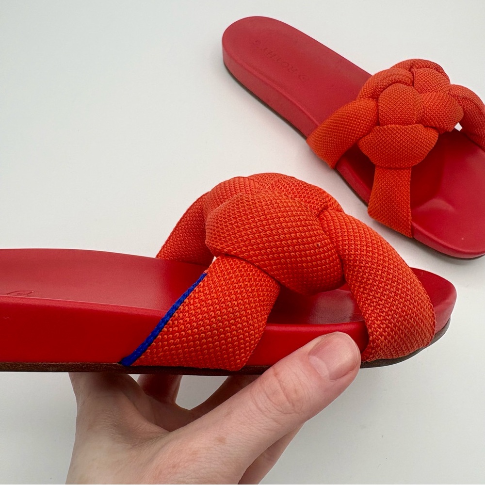Rothy's Braided Strap Slide Sandals in Coral Orange - Picture 4 of 9